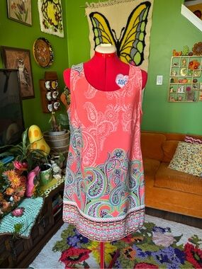 Coral Paisley Sleeveless Shift Dress
